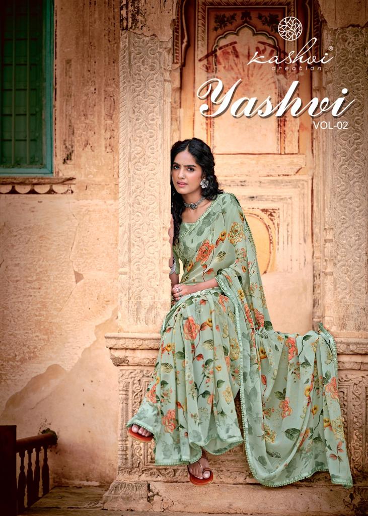 lt kashvi creation yashvi vol 2 georgget elegant print saree catalog