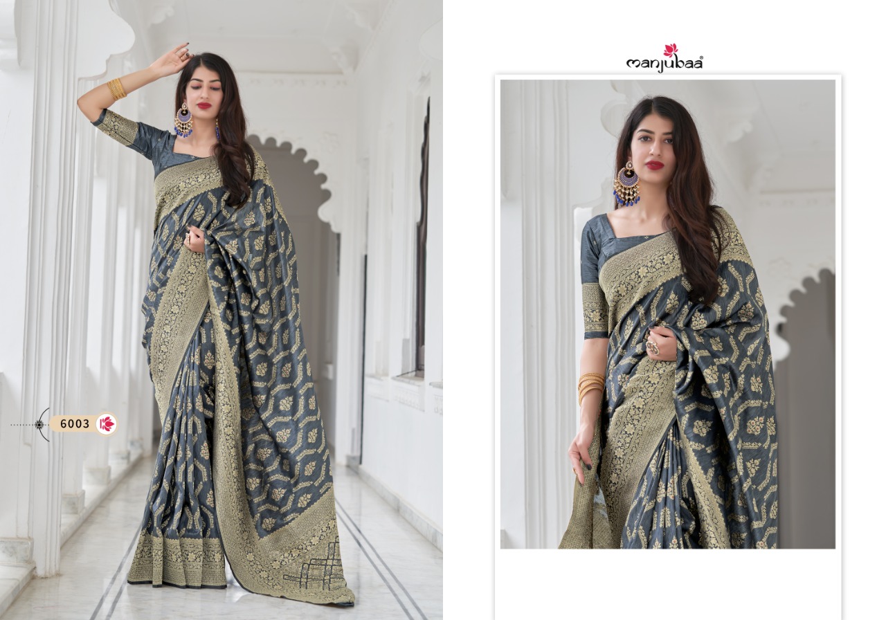 manjubaa clothing maanshika  silk series 6001 to 6008  regal look saree catalog