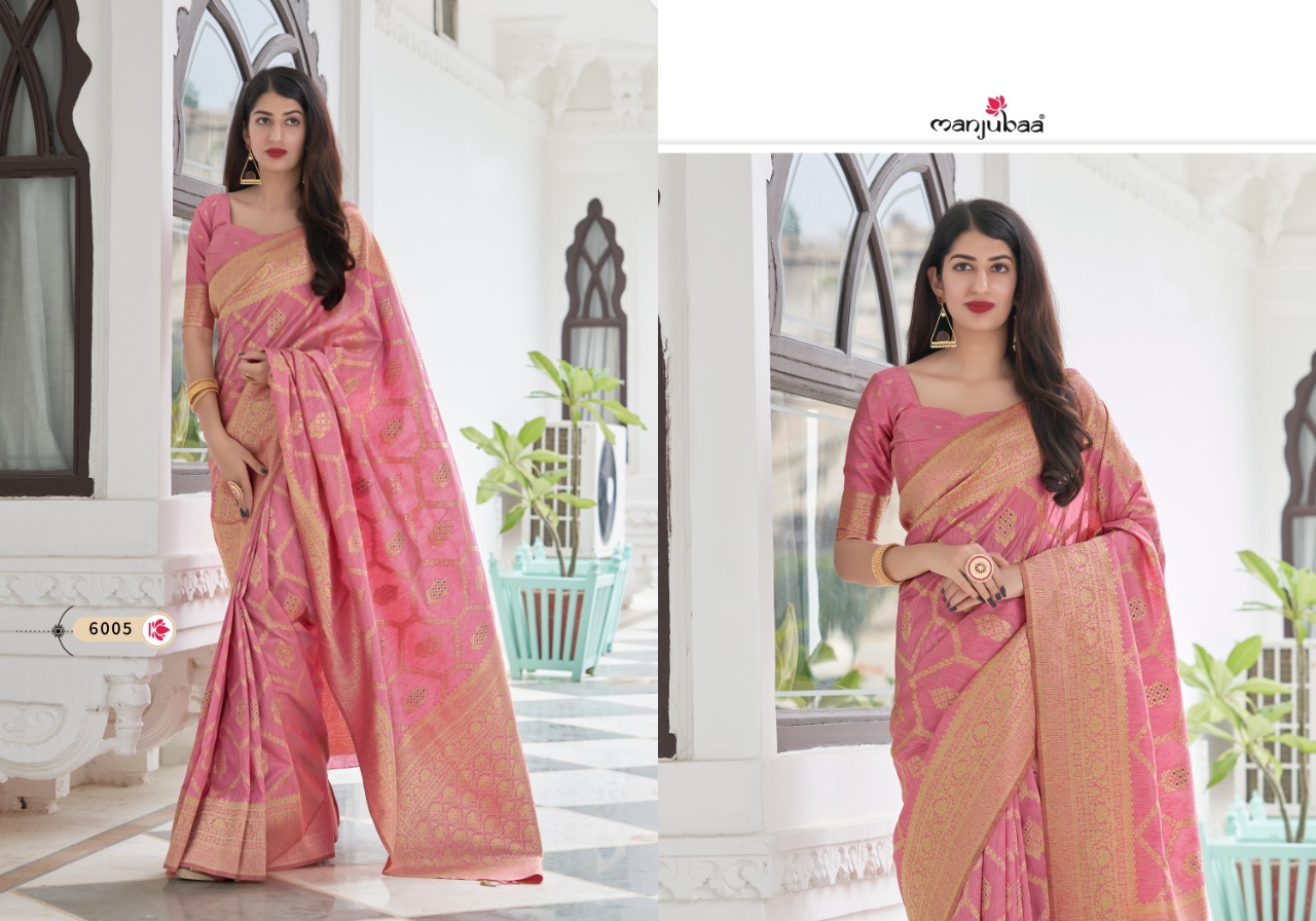 manjubaa clothing maanshika  silk series 6001 to 6008  regal look saree catalog