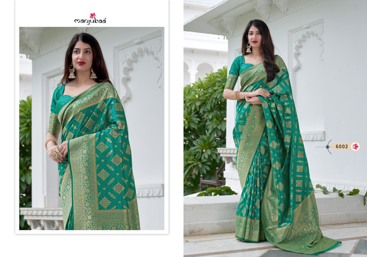 manjubaa clothing maanshika  silk series 6001 to 6008  regal look saree catalog