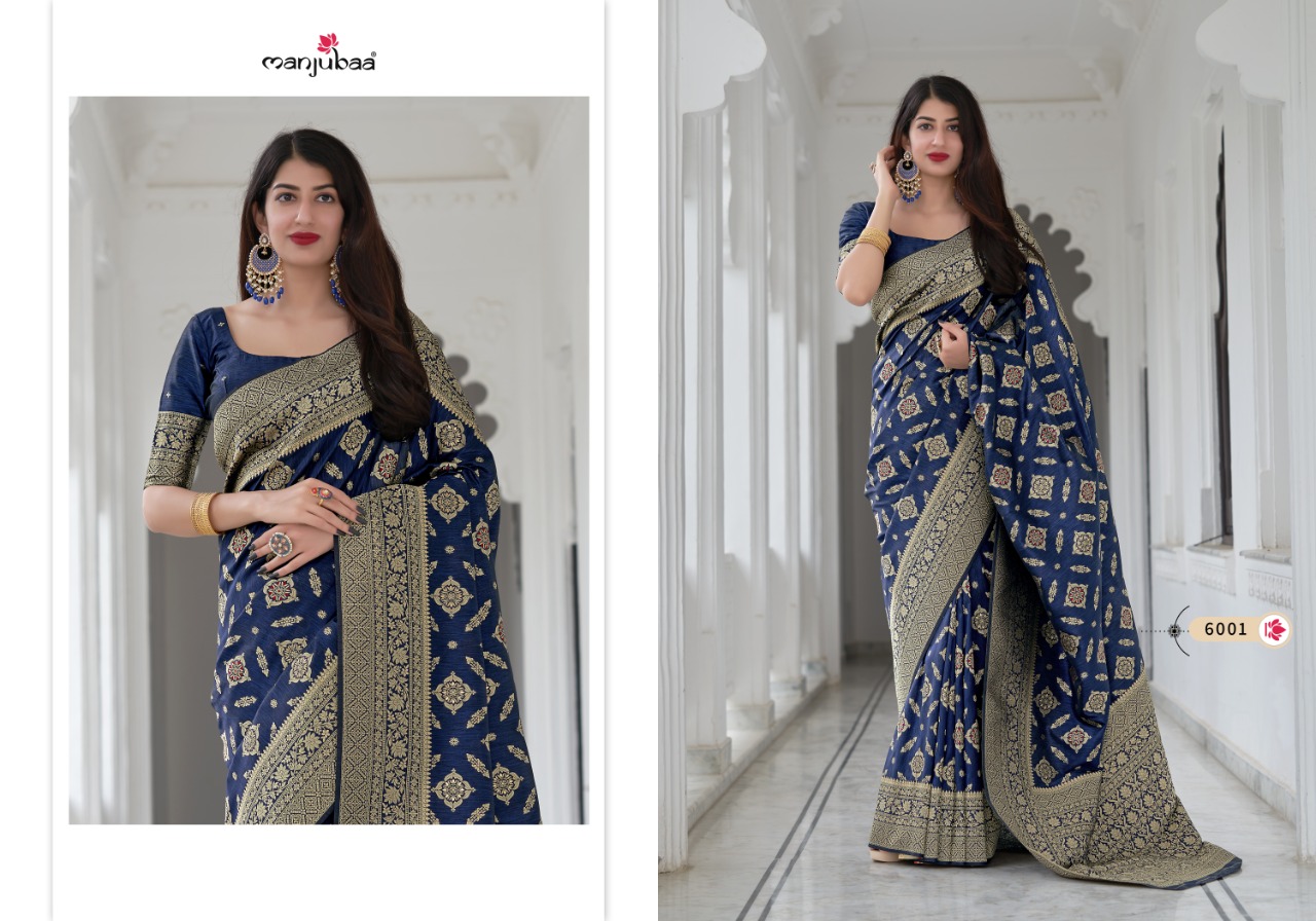 manjubaa clothing maanshika  silk series 6001 to 6008  regal look saree catalog