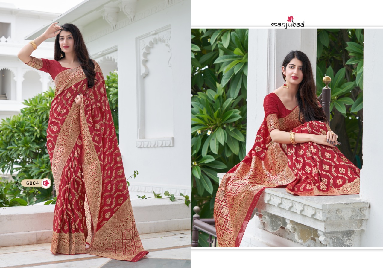 manjubaa clothing maanshika  silk series 6001 to 6008  regal look saree catalog