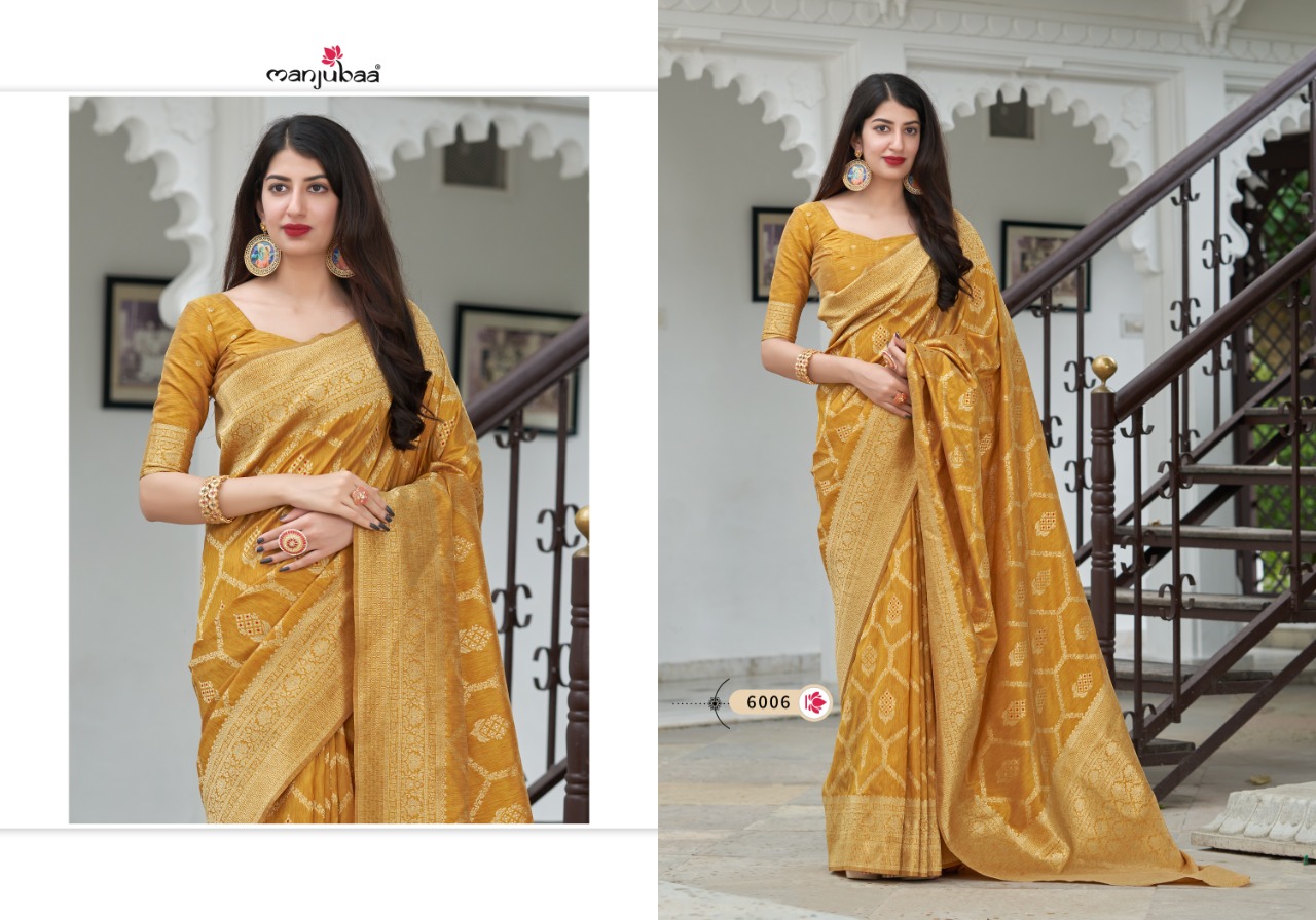 manjubaa clothing maanshika  silk series 6001 to 6008  regal look saree catalog