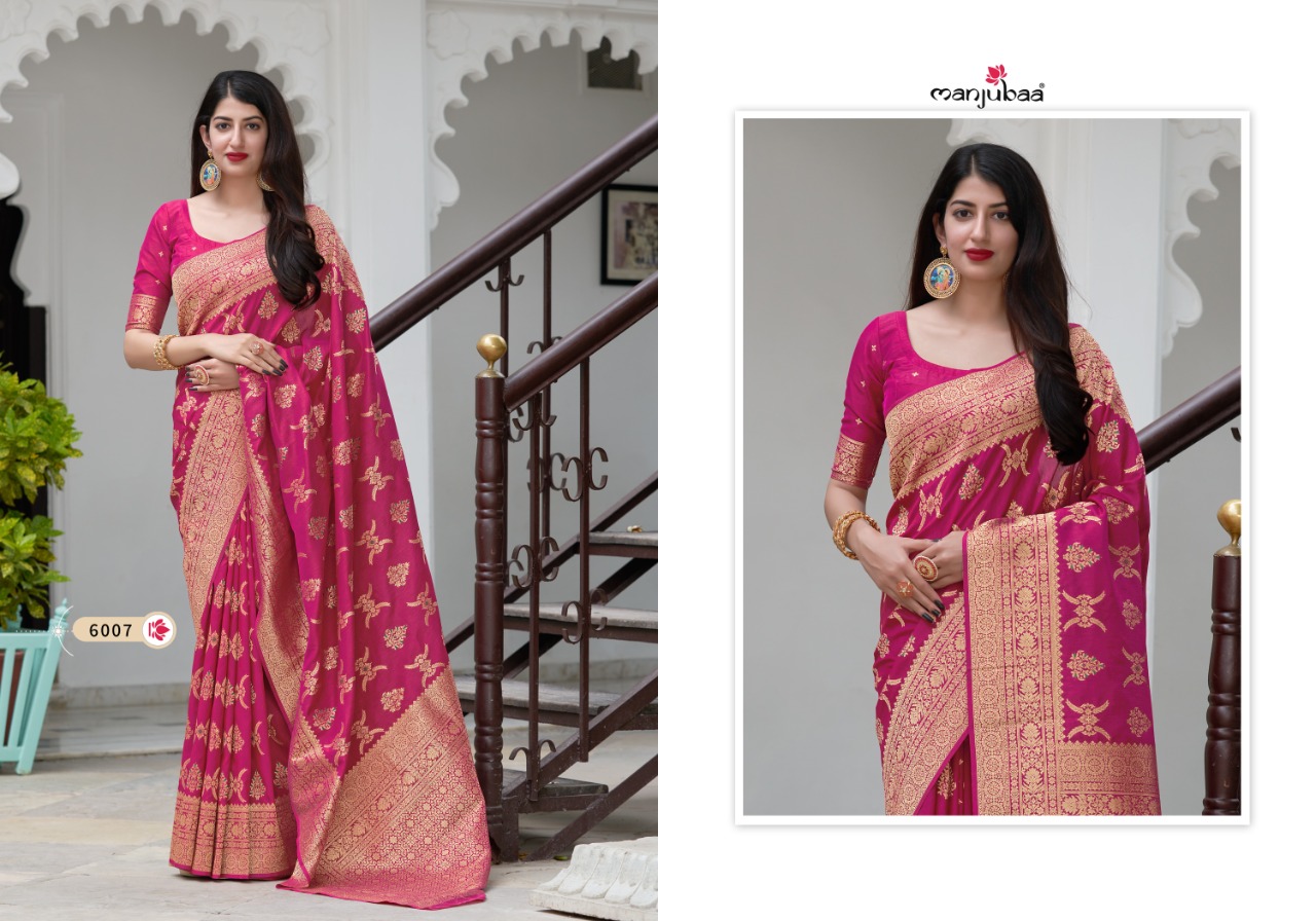 manjubaa clothing maanshika  silk series 6001 to 6008  regal look saree catalog