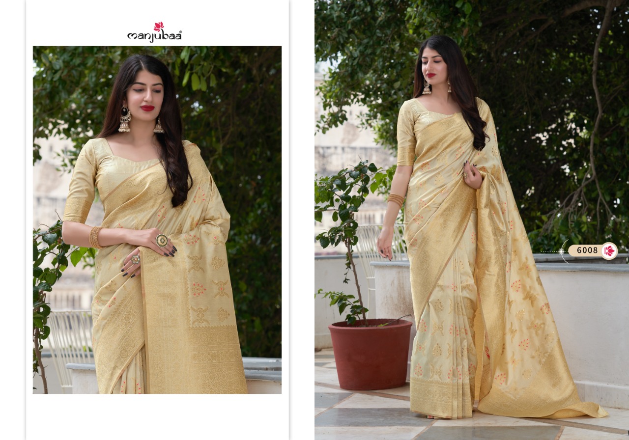 manjubaa clothing maanshika  silk series 6001 to 6008  regal look saree catalog