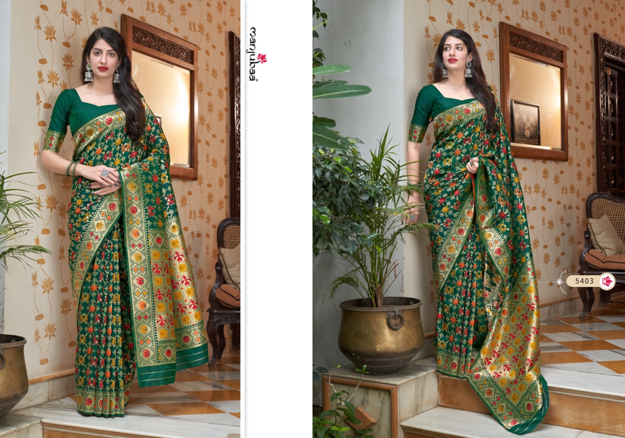 manjubaa clothing mahagauri silk series 5401 to 5408  regal look saree catalog