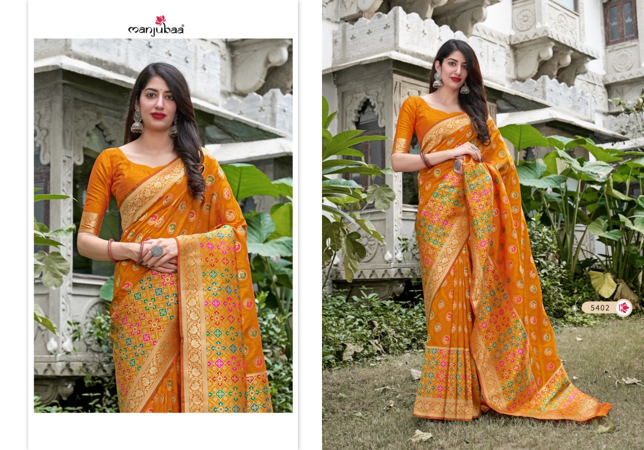 manjubaa clothing mahagauri silk series 5401 to 5408  regal look saree catalog