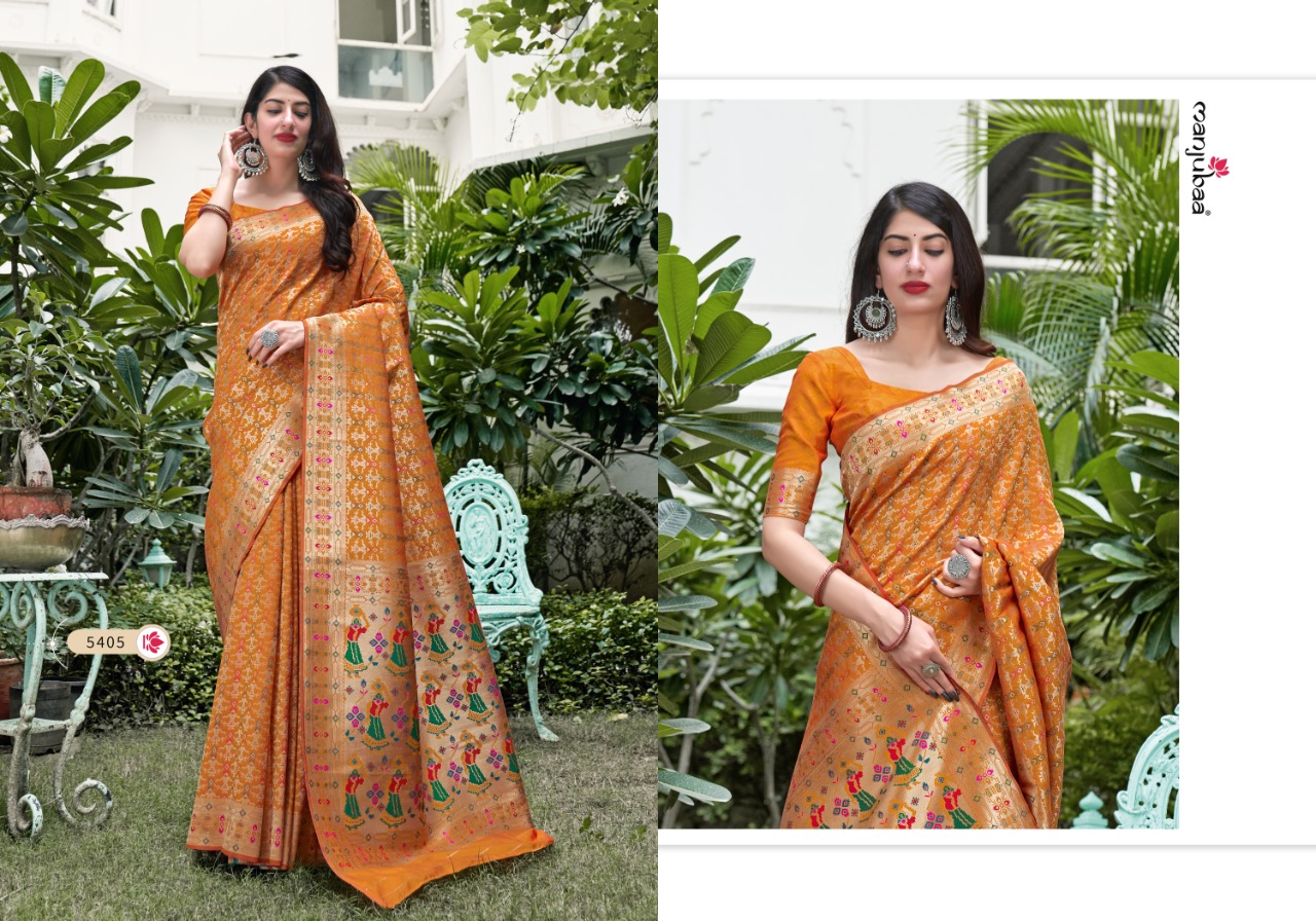 manjubaa clothing mahagauri silk series 5401 to 5408  regal look saree catalog