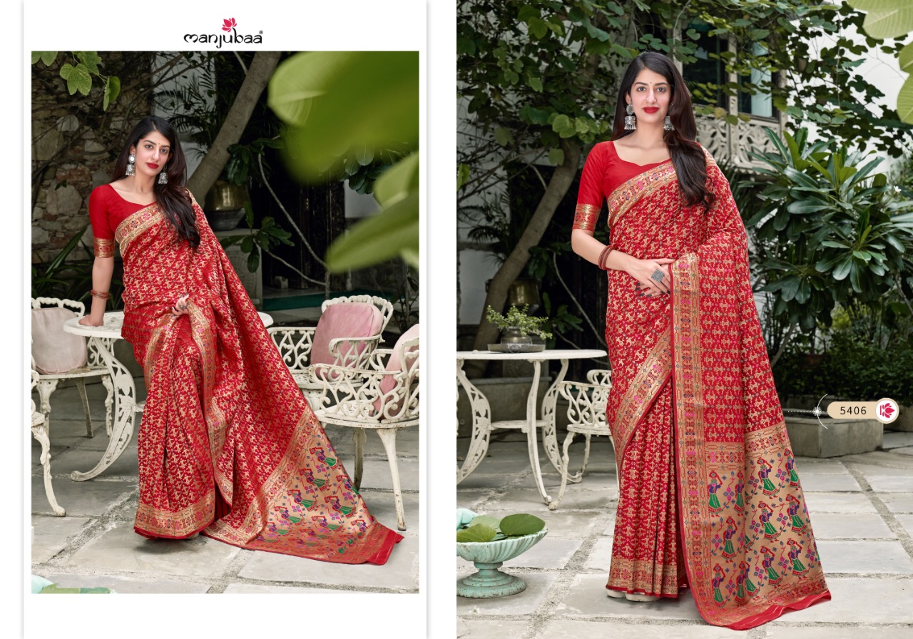 manjubaa clothing mahagauri silk series 5401 to 5408  regal look saree catalog