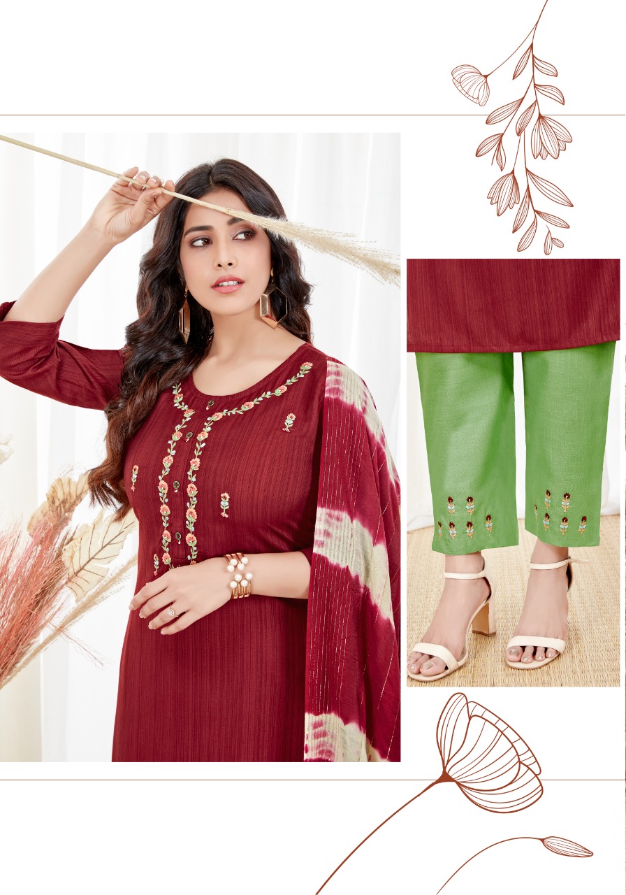 pink mirror spark viscose decent look top with pant and dupatta catalog