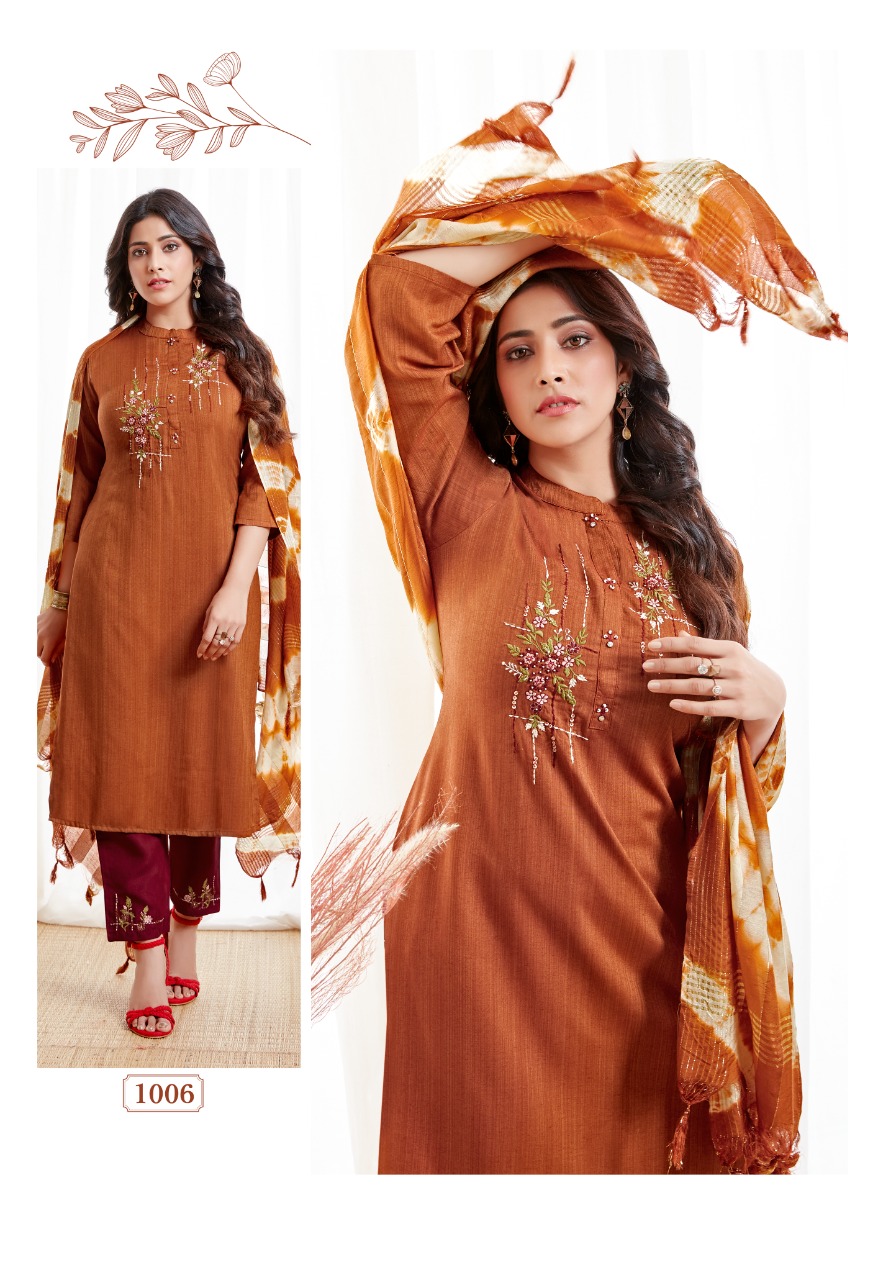 pink mirror spark viscose decent look top with pant and dupatta catalog