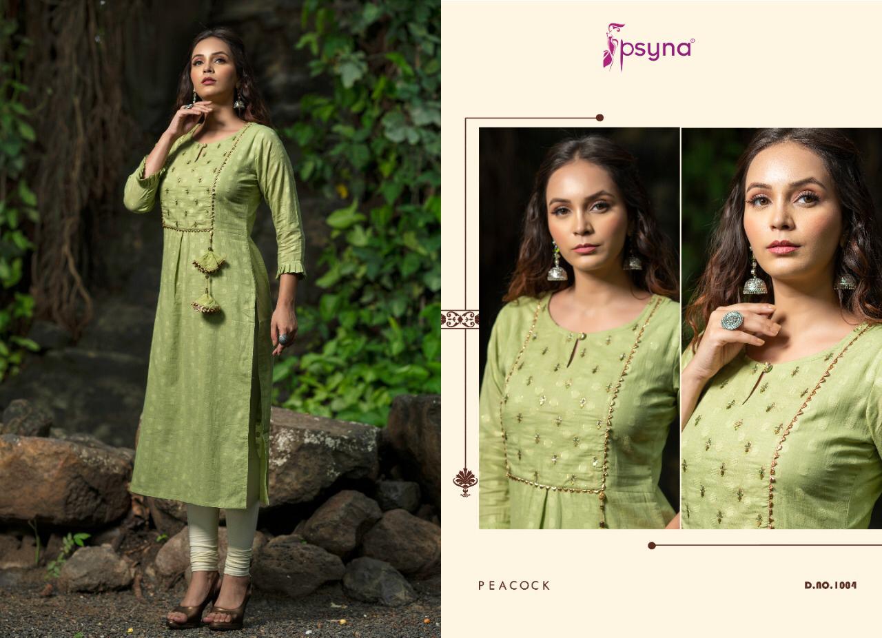 Psyna peacock fancy straight pure cotton kurties collection online seller