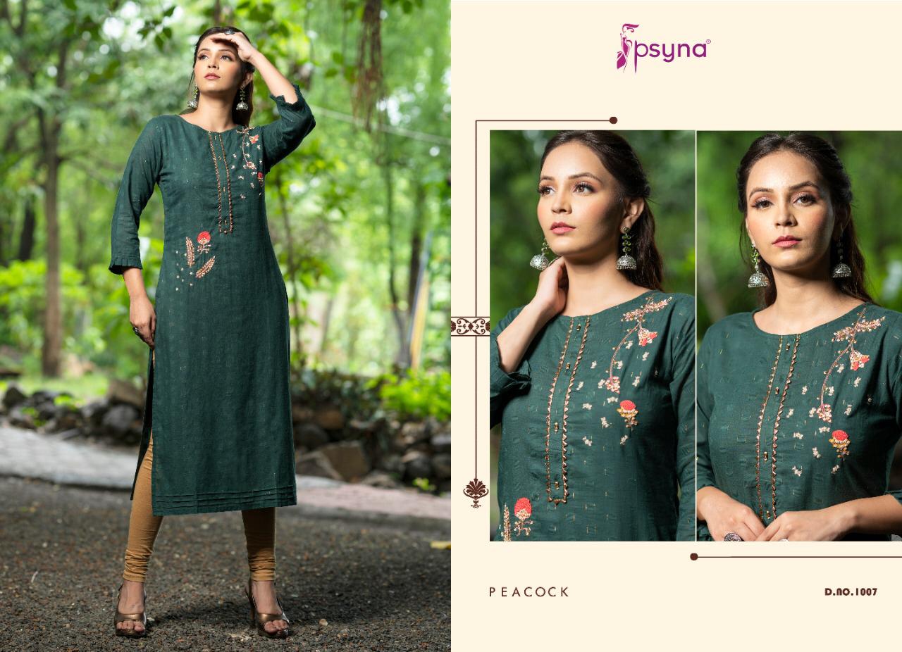 Psyna peacock fancy straight pure cotton kurties collection online seller