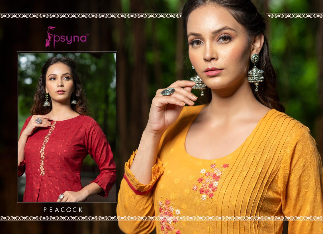 Psyna peacock fancy straight pure cotton kurties collection online seller