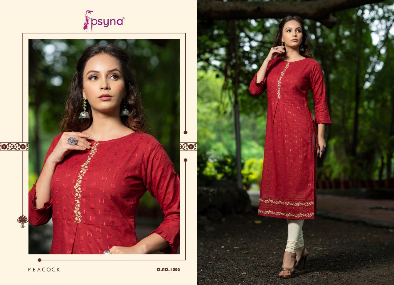 Psyna peacock fancy straight pure cotton kurties collection online seller