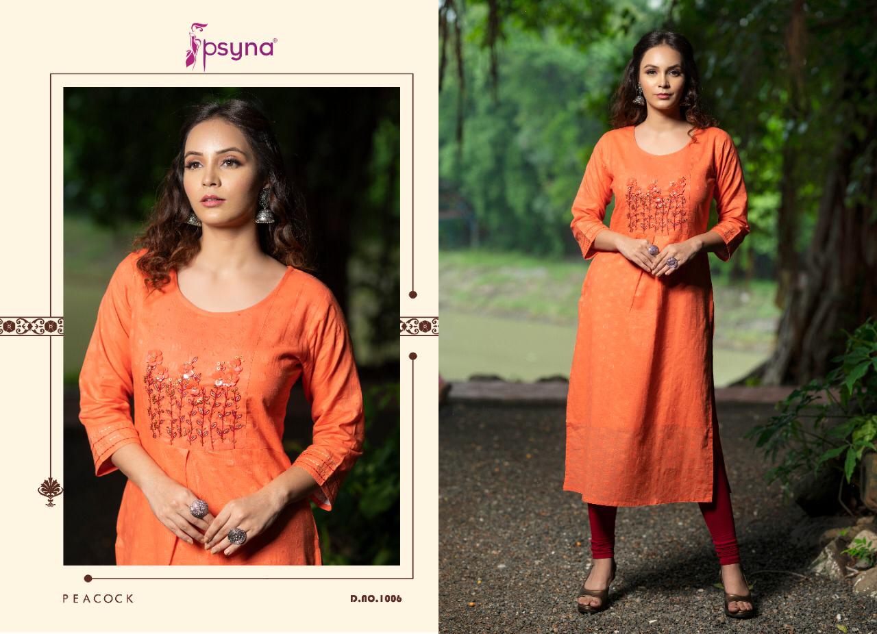 Psyna peacock fancy straight pure cotton kurties collection online seller