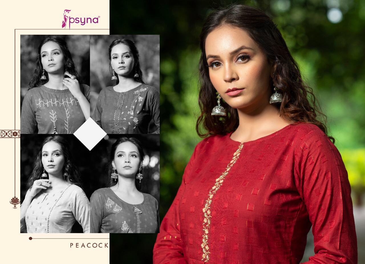 Psyna peacock fancy straight pure cotton kurties collection online seller