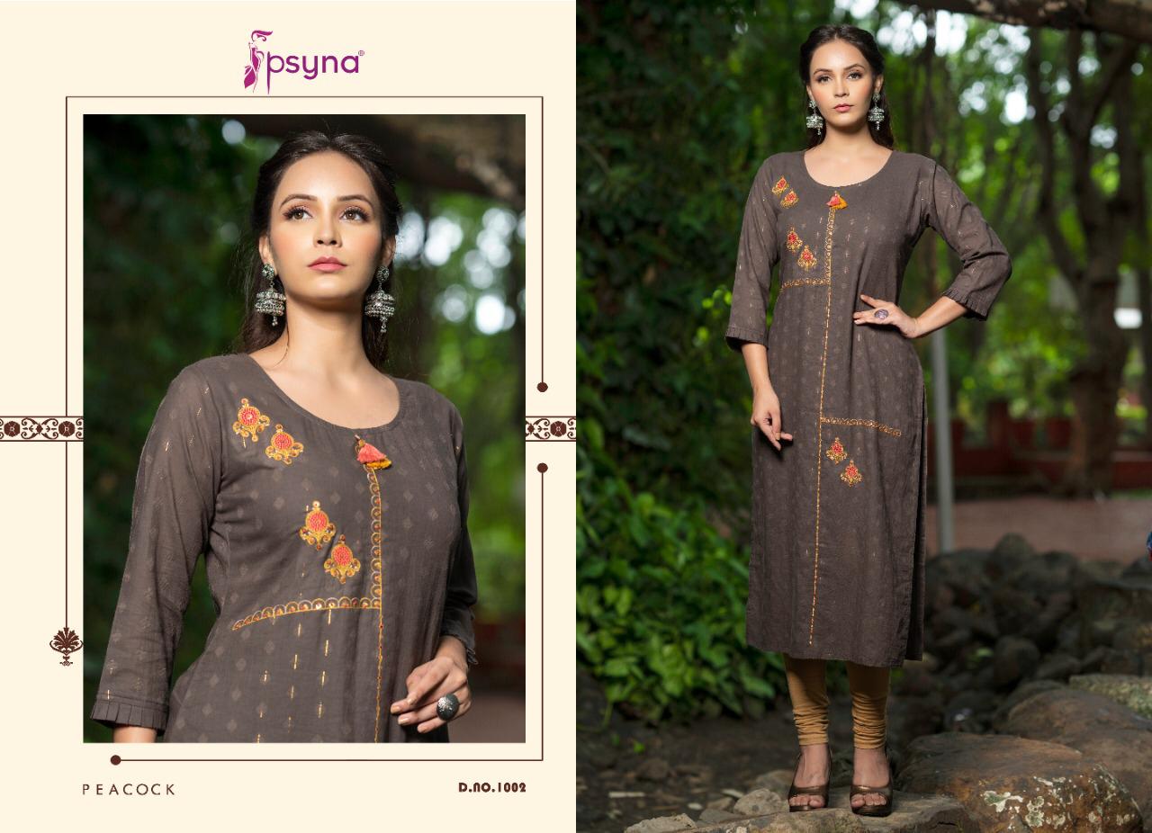 Psyna peacock fancy straight pure cotton kurties collection online seller