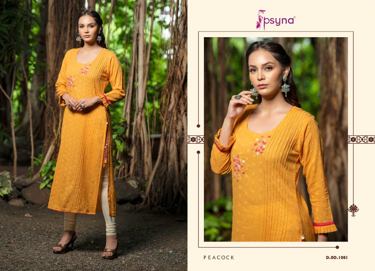 Psyna peacock fancy straight pure cotton kurties collection online seller