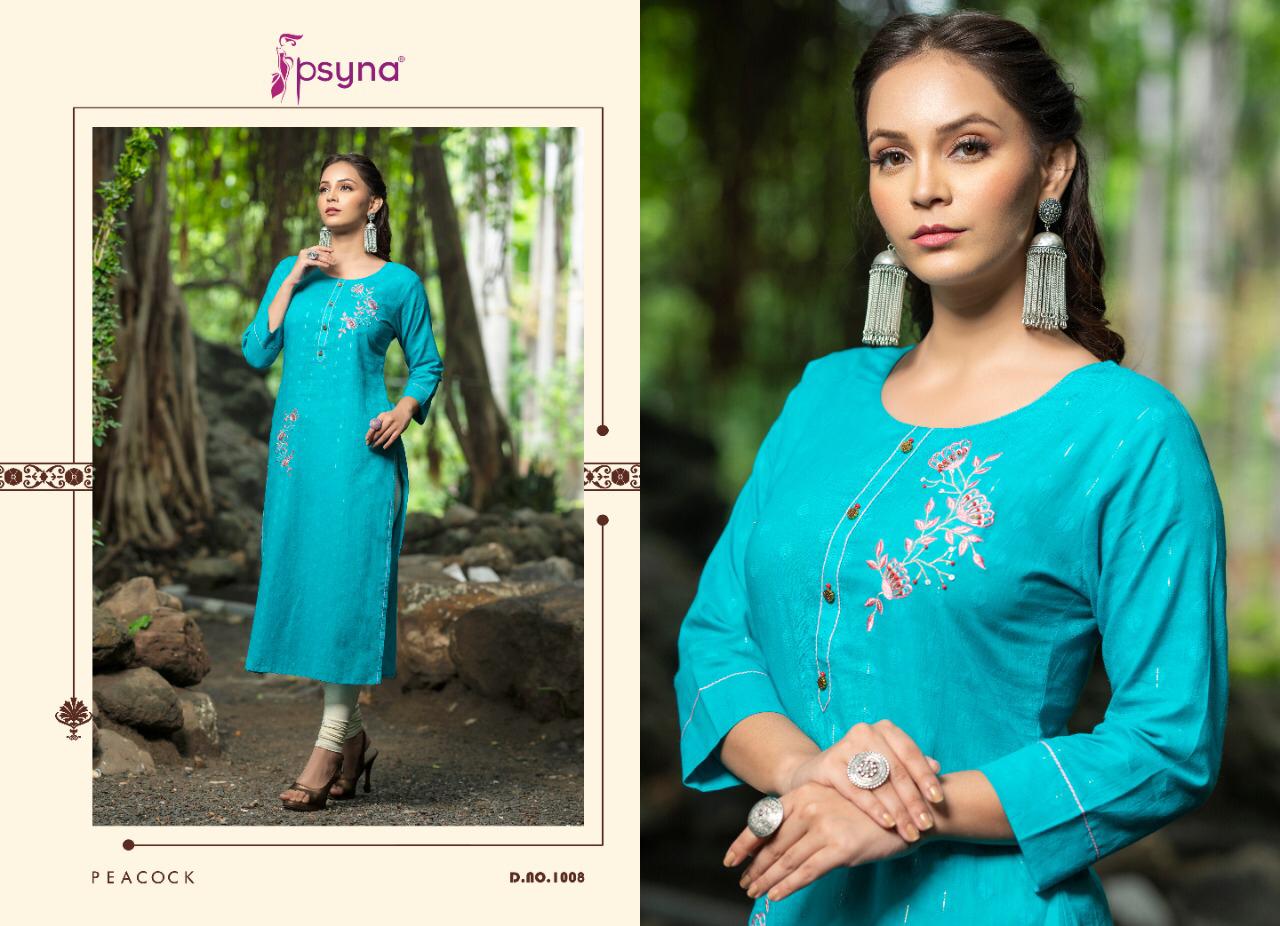 Psyna peacock fancy straight pure cotton kurties collection online seller