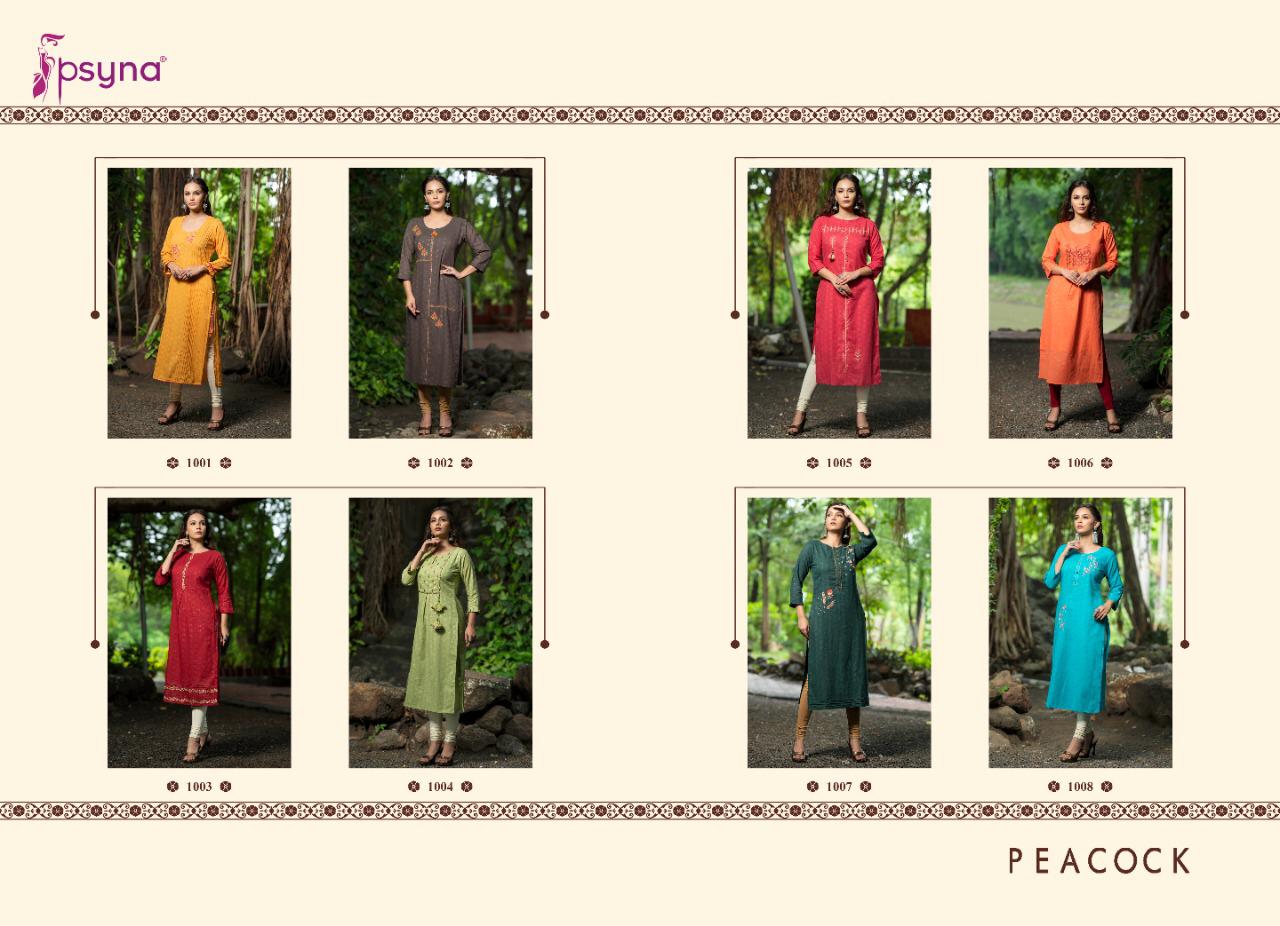 Psyna peacock fancy straight pure cotton kurties collection online seller