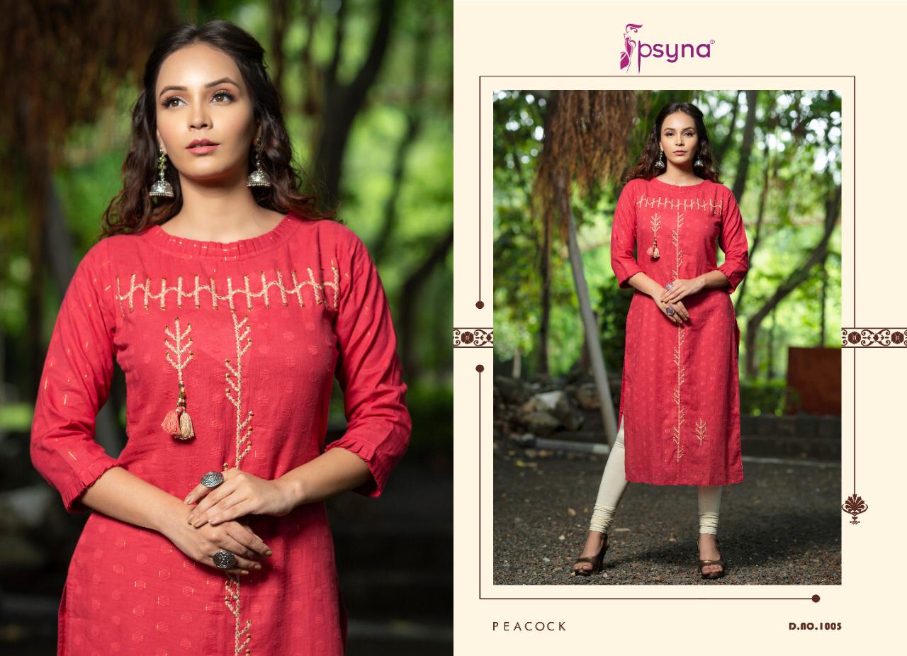 Psyna peacock fancy straight pure cotton kurties collection online seller