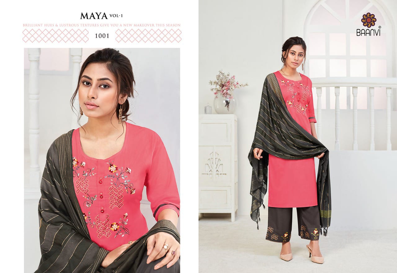 r studio baanvi maya jam satin catchy look kurti plazzo with dupatta catalog