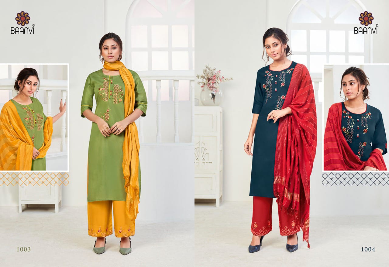 r studio baanvi maya jam satin catchy look kurti plazzo with dupatta catalog