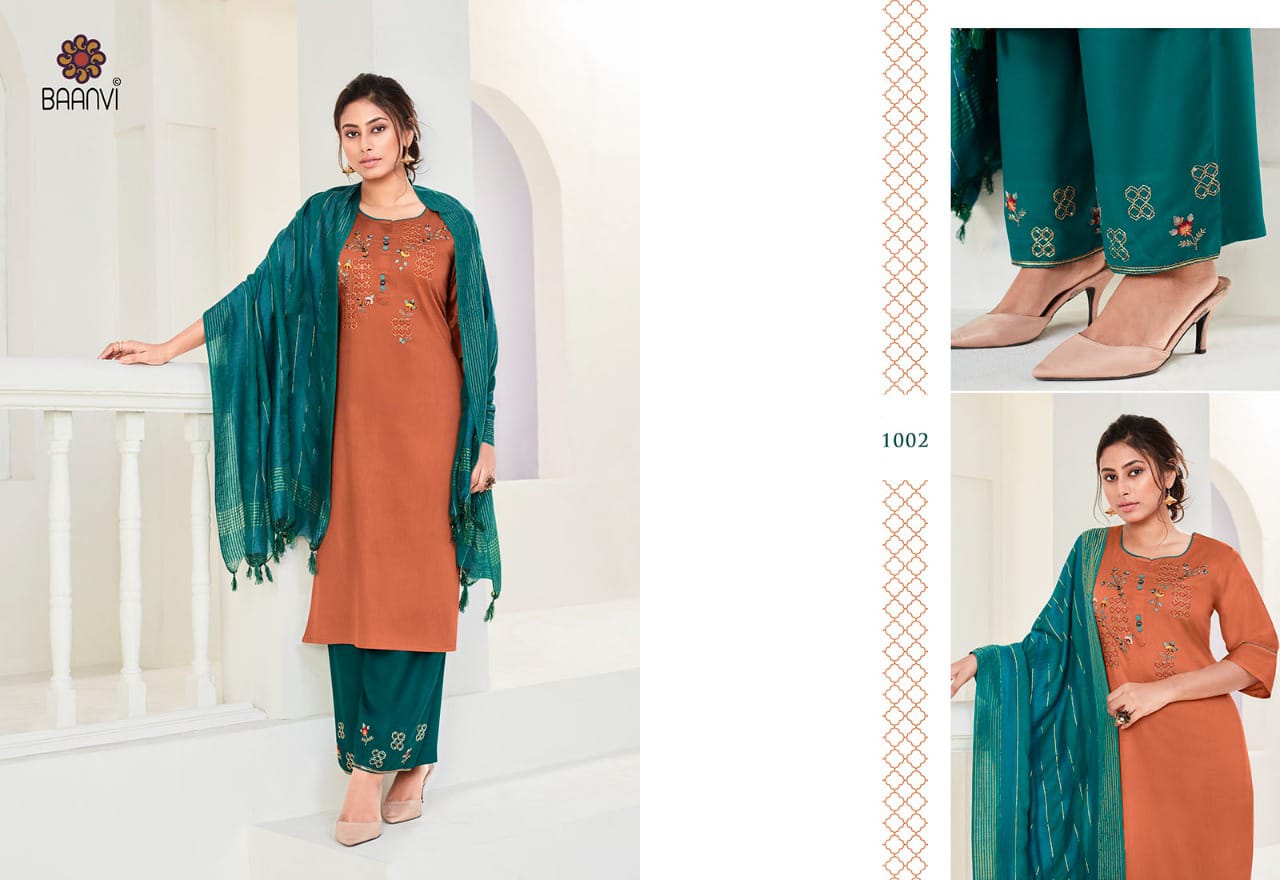 r studio baanvi maya jam satin catchy look kurti plazzo with dupatta catalog