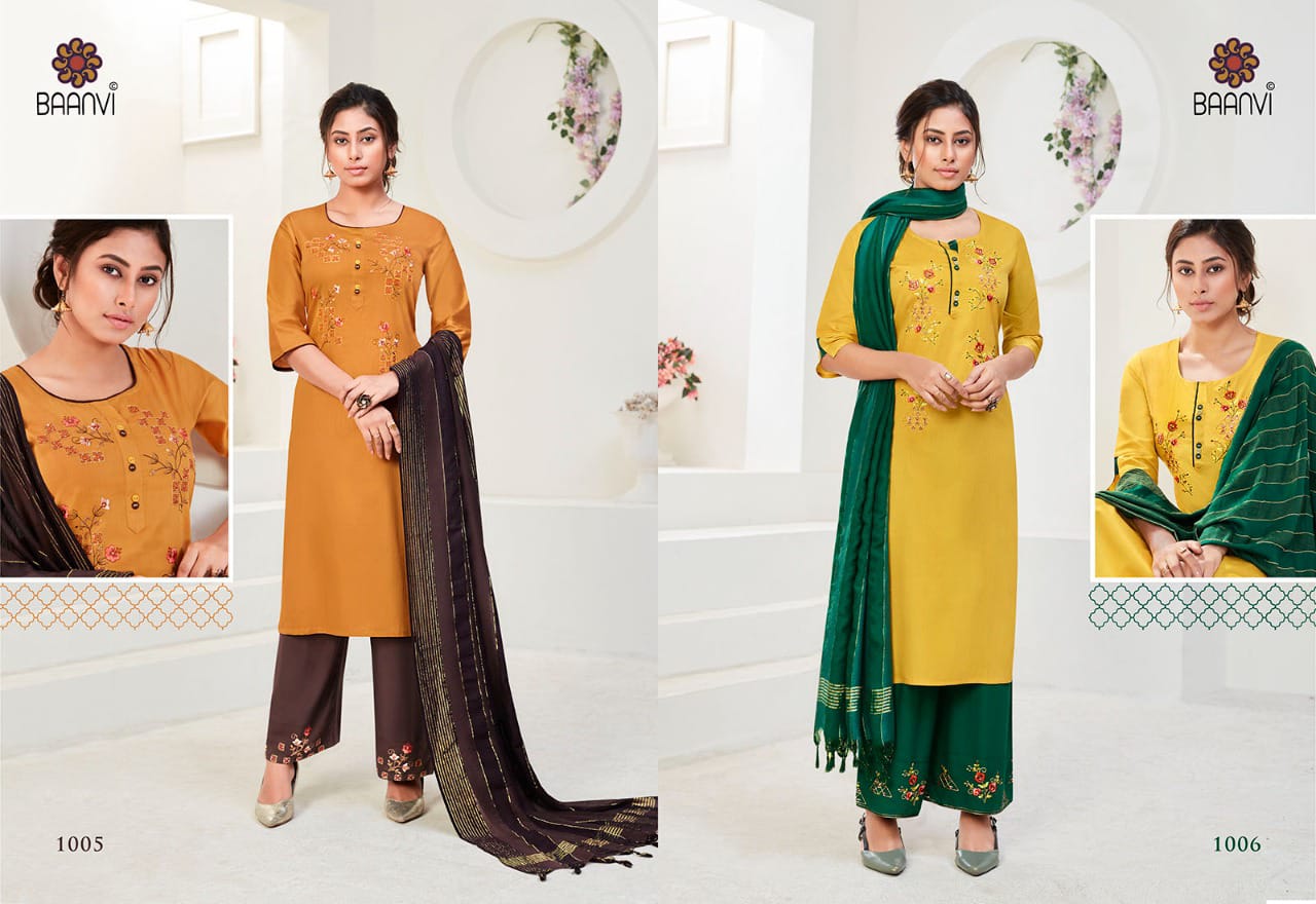 r studio baanvi maya jam satin catchy look kurti plazzo with dupatta catalog