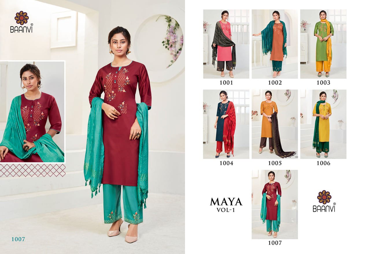 r studio baanvi maya jam satin catchy look kurti plazzo with dupatta catalog