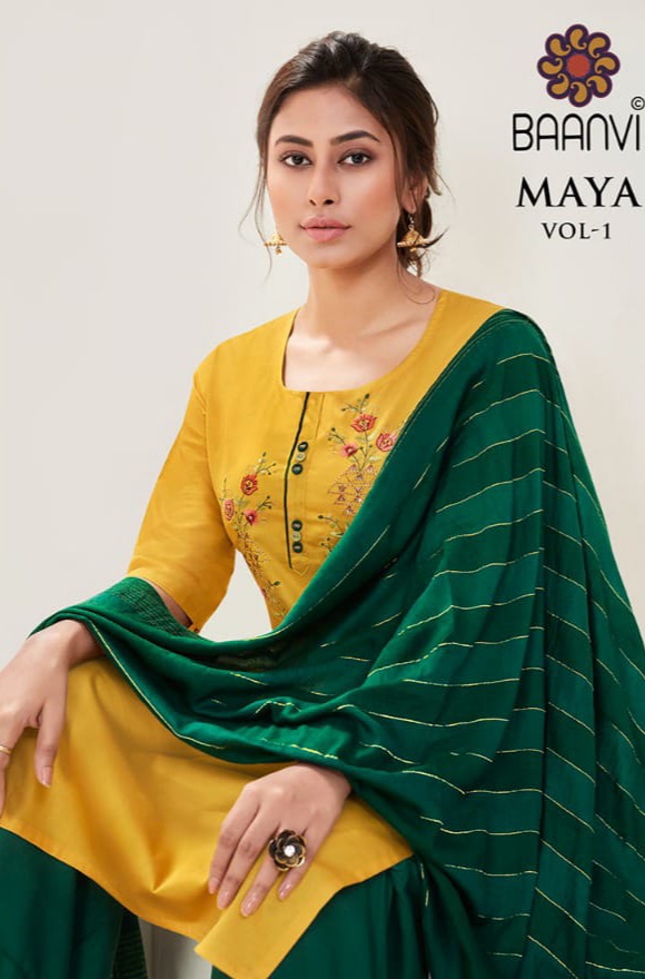 r studio baanvi maya jam satin catchy look kurti plazzo with dupatta catalog