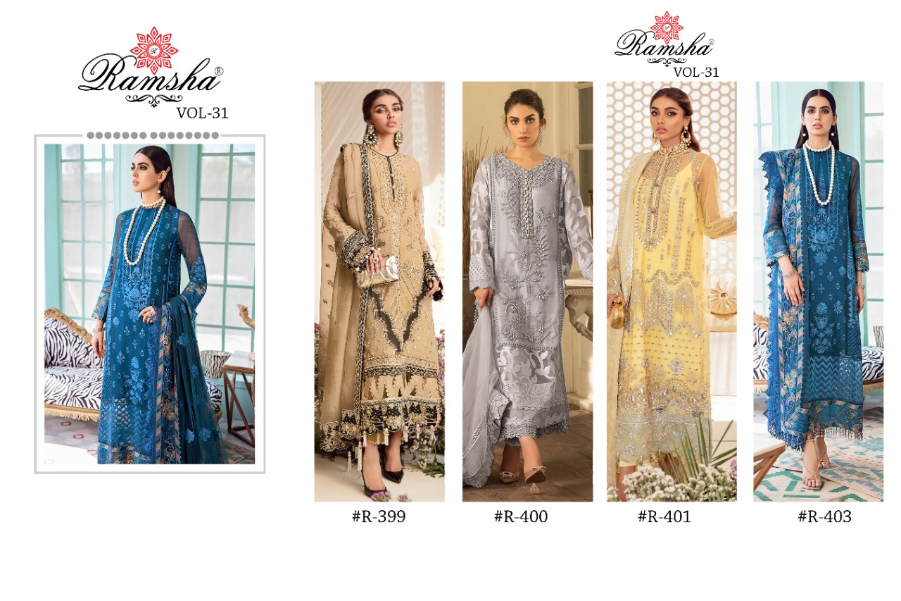 ramsha ramsha vol 31 d no r 399 to r 402 regal look salwar suit catalog