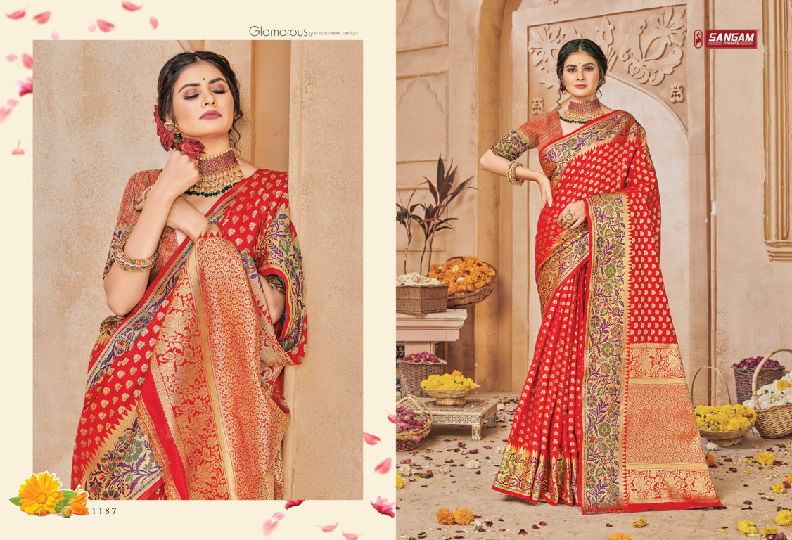 sangam print aarushi silk regal look saree catalog