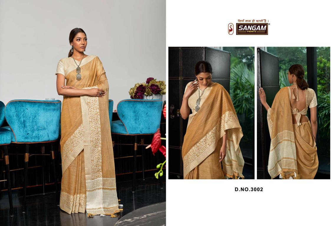 sangam print glory linen decent look saree catalog