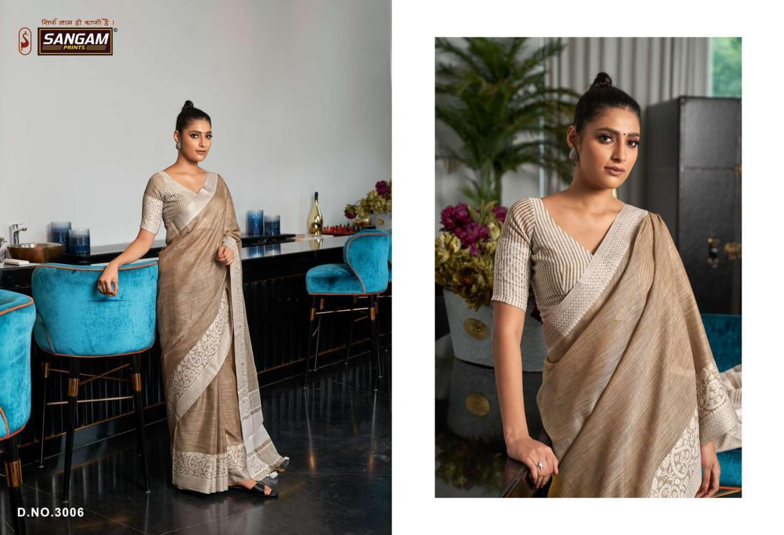 sangam print glory linen decent look saree catalog