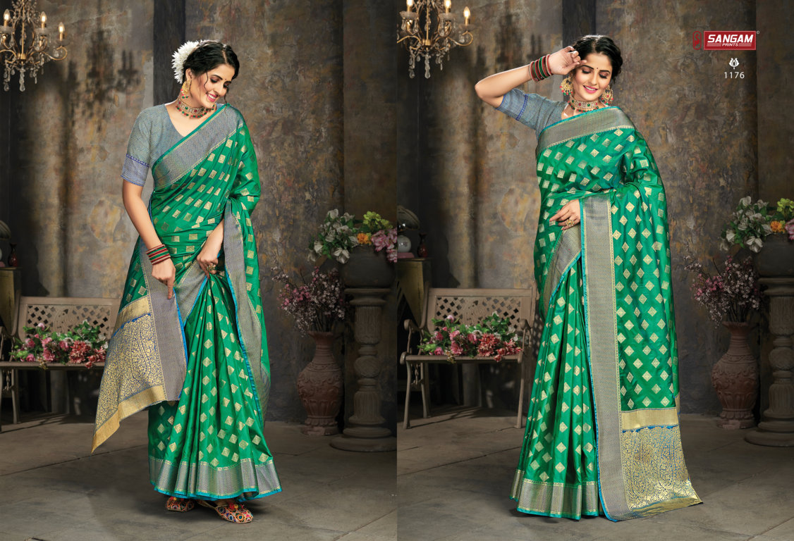 sangam print karthika silk silk regal look saree catalog