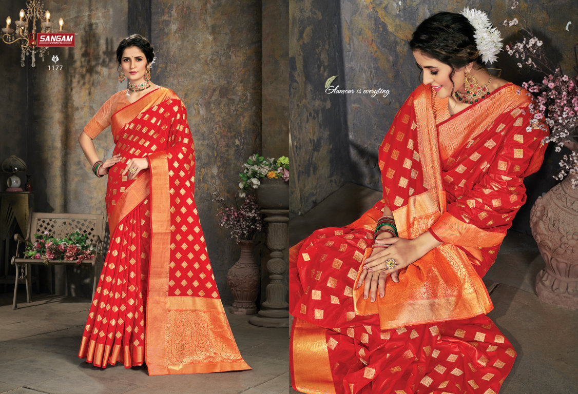 sangam print karthika silk silk regal look saree catalog