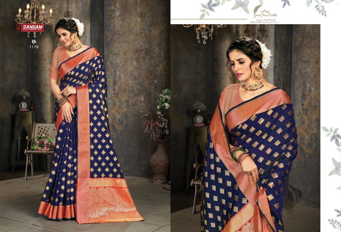 sangam print karthika silk silk regal look saree catalog