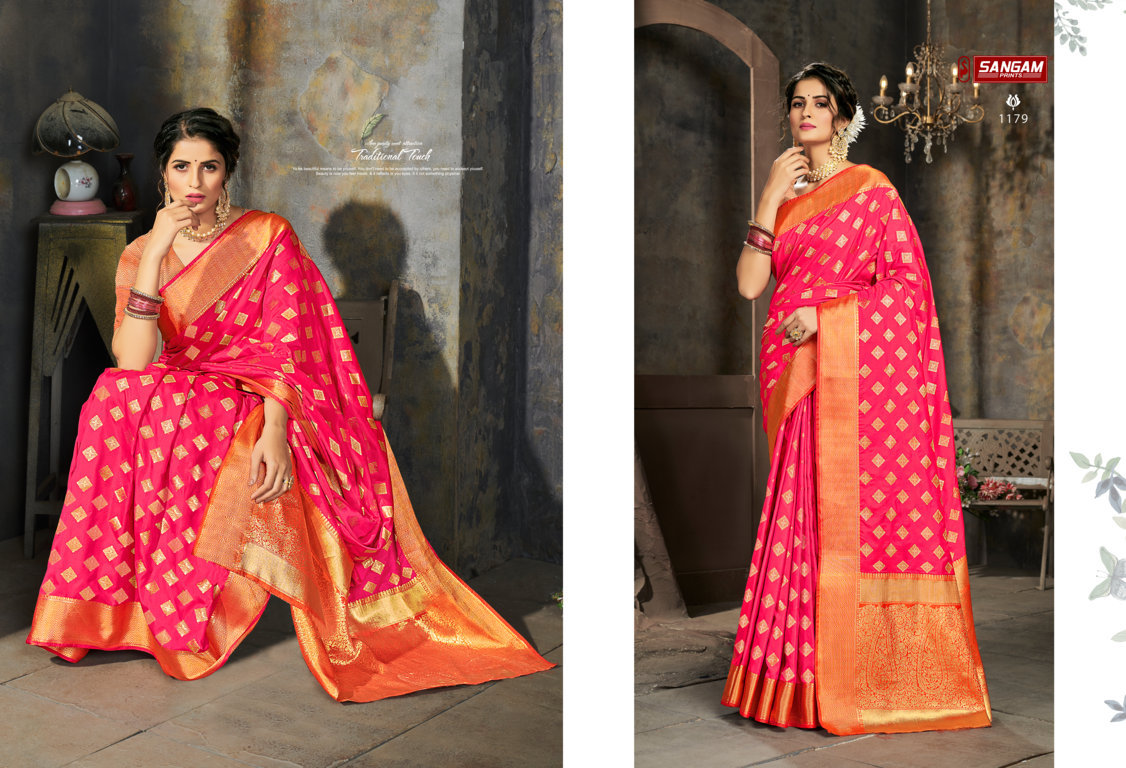 sangam print karthika silk silk regal look saree catalog