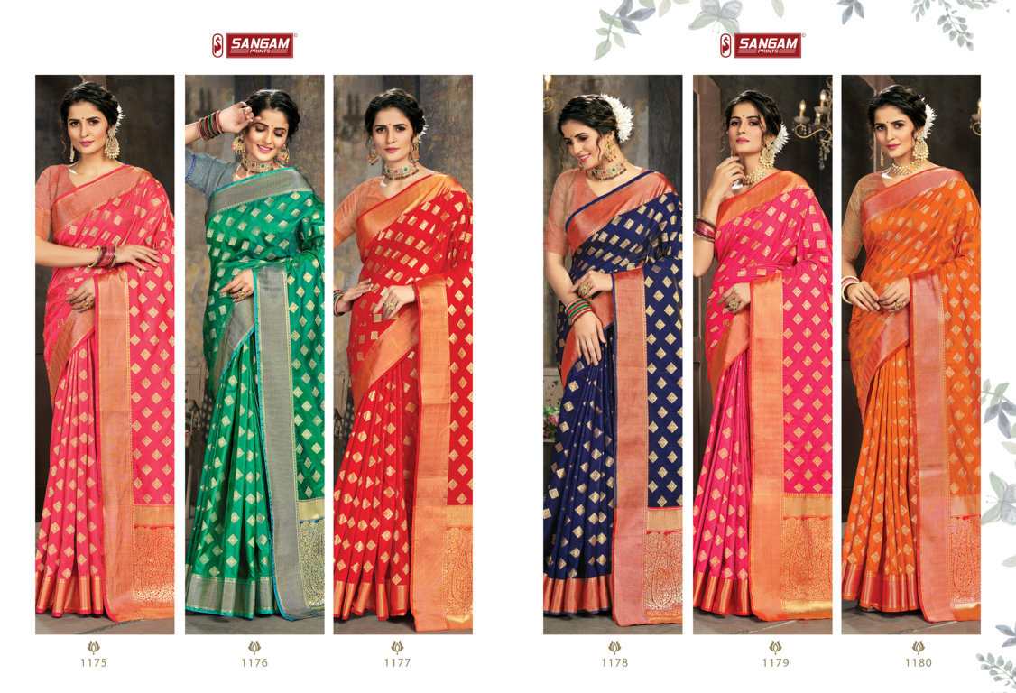 sangam print karthika silk silk regal look saree catalog