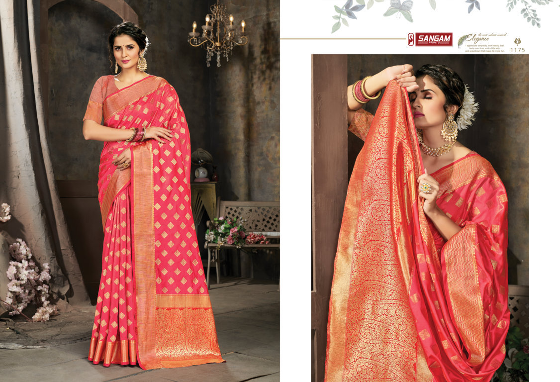 sangam print karthika silk silk regal look saree catalog