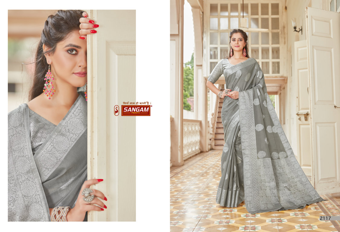 sangam print madhurma linen regal look saree catalog