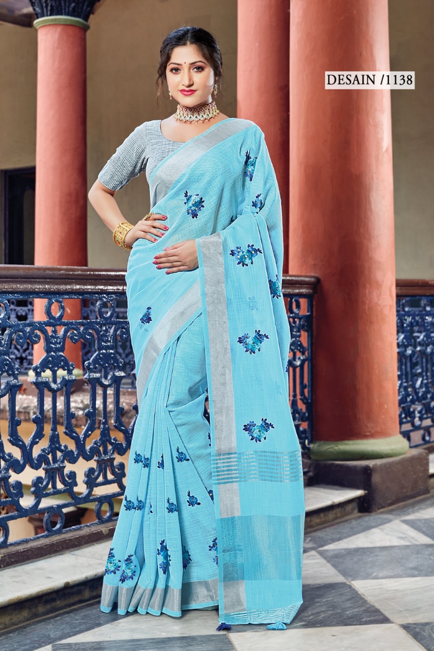 sangam print nayra linen catchy look saree catalog