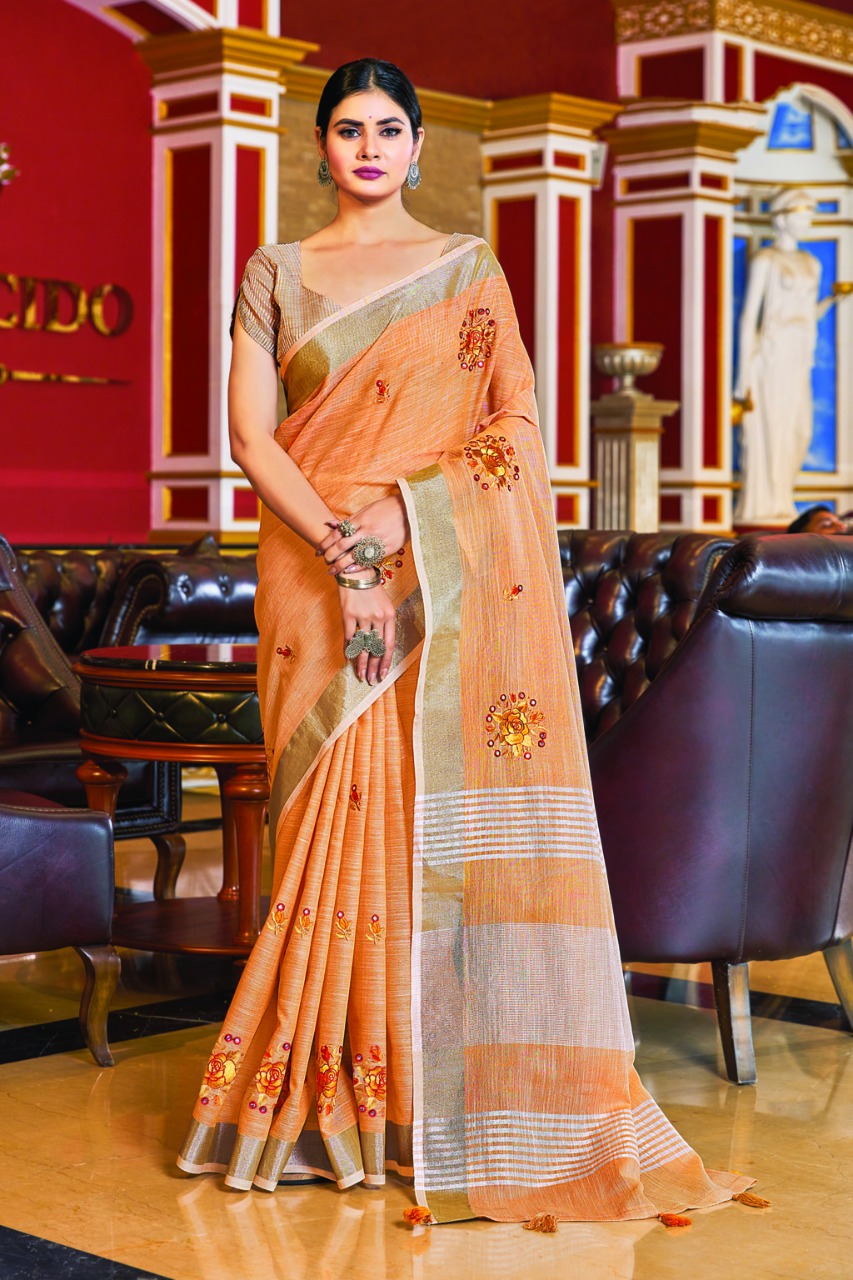 sangam print sarnaya linen elegant saree catalog