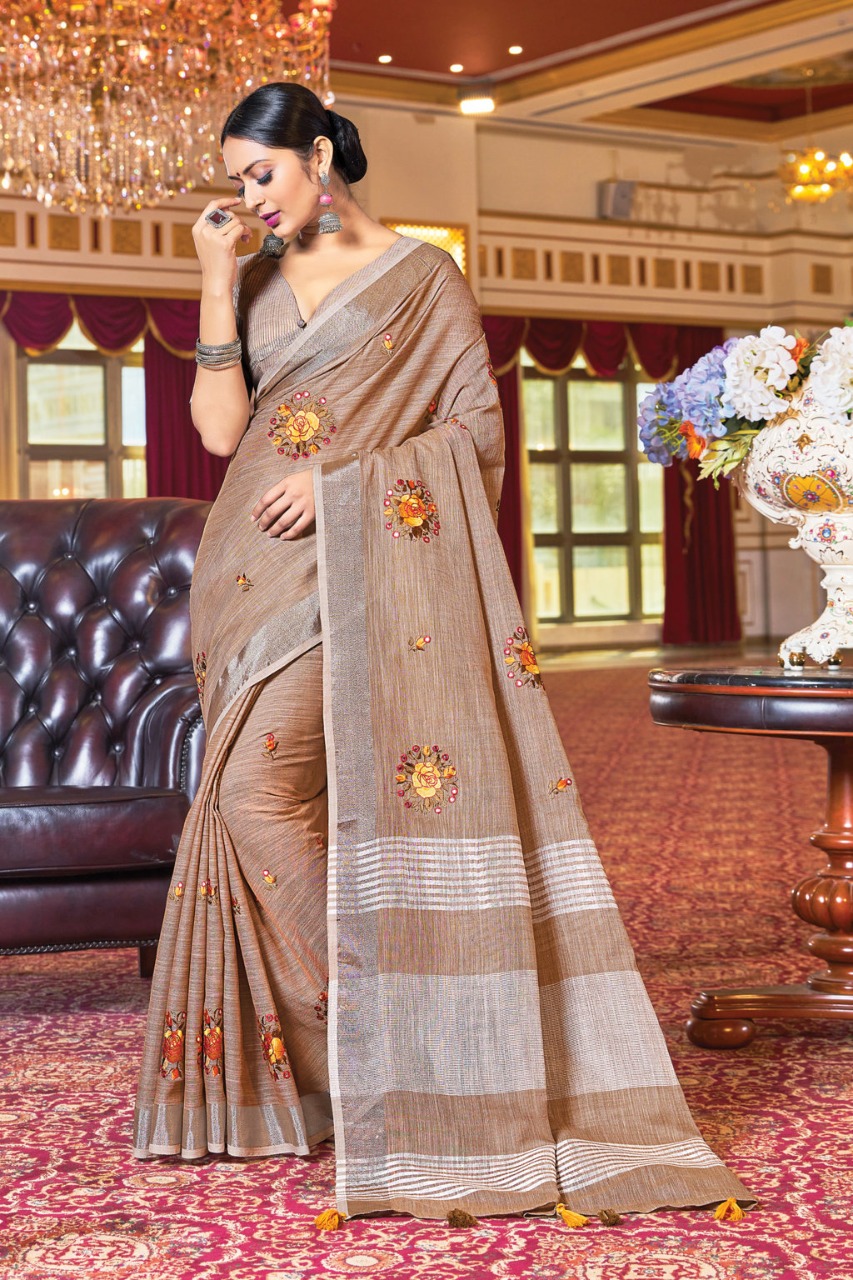 sangam print sarnaya linen elegant saree catalog