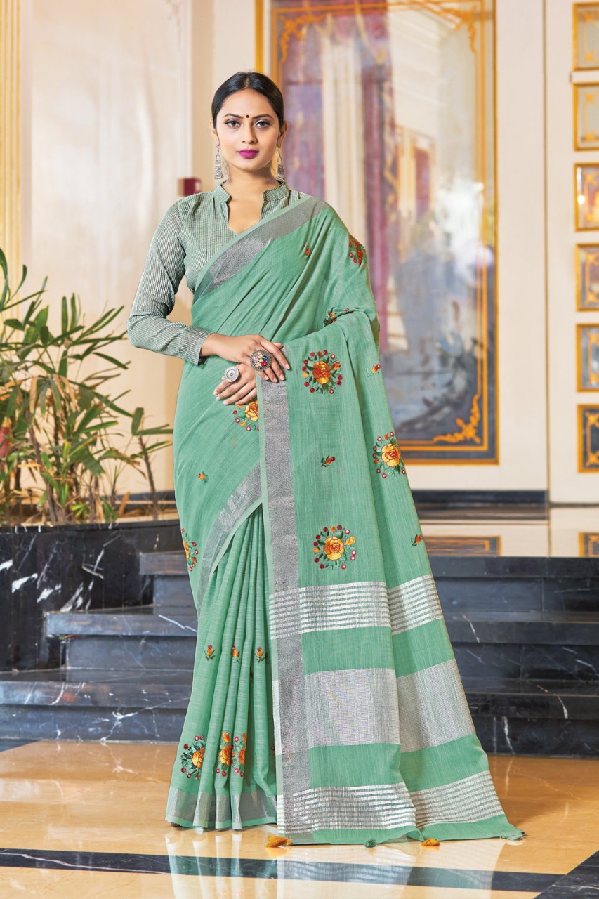 sangam print sarnaya linen elegant saree catalog