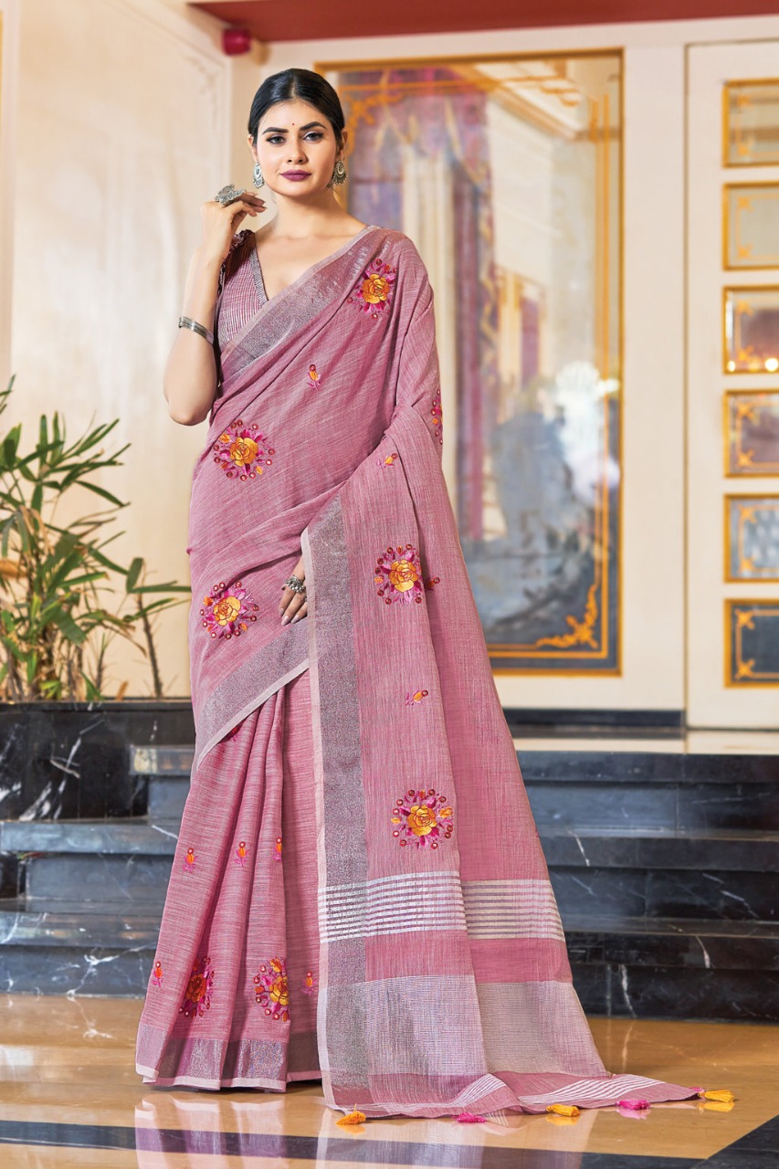 sangam print sarnaya linen elegant saree catalog