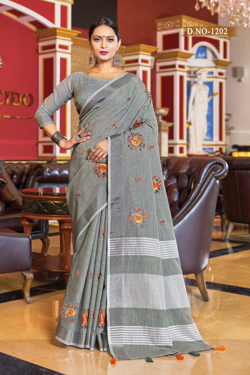 sangam print sarnaya linen elegant saree catalog