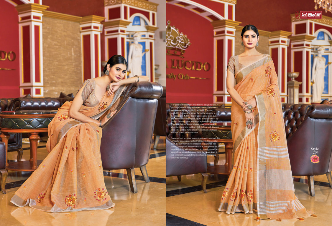 sangam print sarnaya linen elegant saree catalog